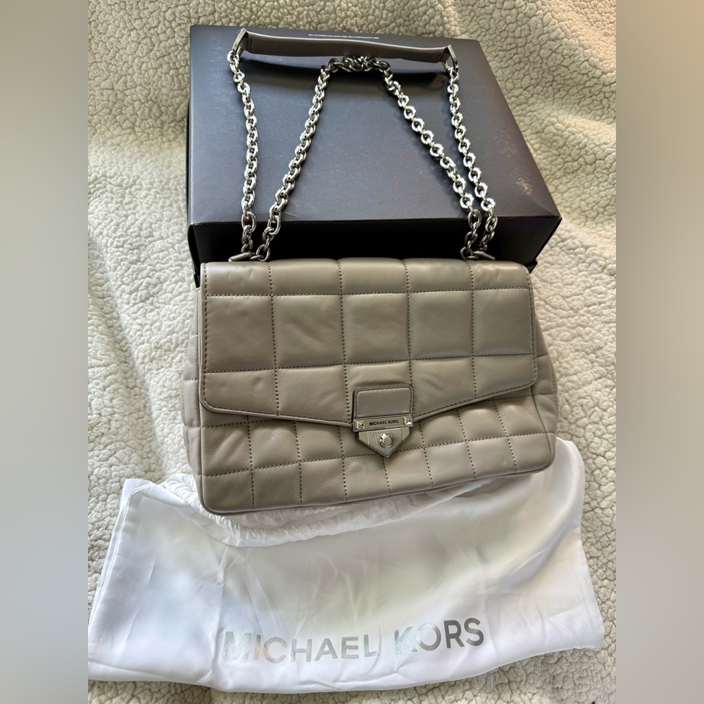 Michael Kors Gray SoHo large Quilted Chain Shoulder Bag